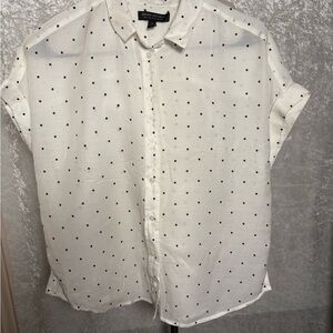 Banana Republic Silk Cotton  blend White and Black Polka Dot blouse Size Small